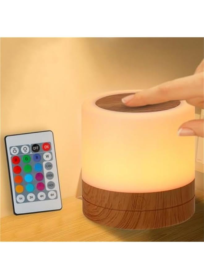 Nursery Night Light for Kids, USB Rechargeable Small Desk Lamp,13 RGB Colors & 4 Brightness & 1 Remote, Touch Bedside Cordless Table Lamp, Portable Night Lamp for Bedroom Living Room Home (Brown)  - Image 1