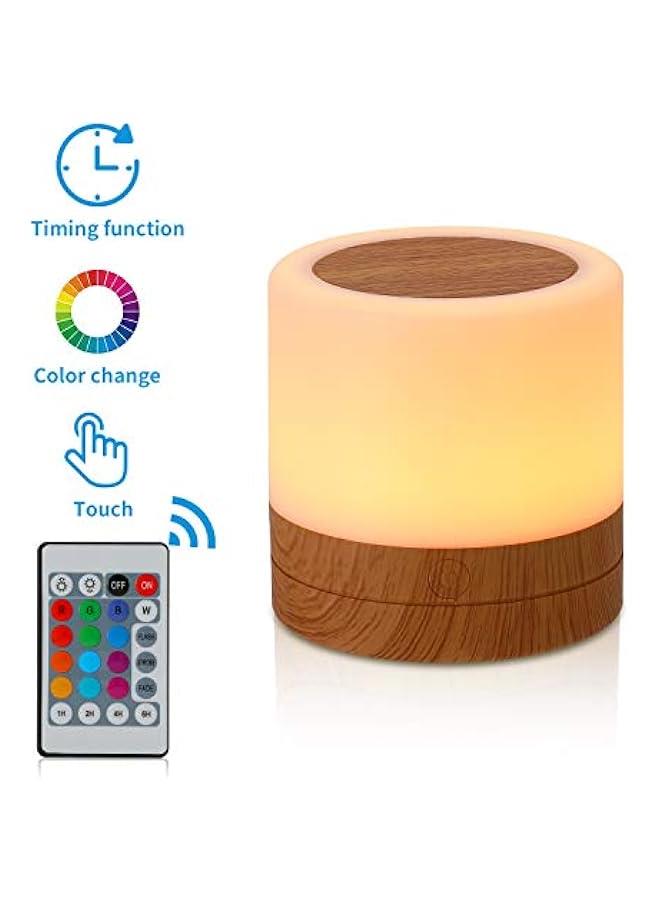 Nursery Night Light for Kids, USB Rechargeable Small Desk Lamp,13 RGB Colors & 4 Brightness & 1 Remote, Touch Bedside Cordless Table Lamp, Portable Night Lamp for Bedroom Living Room Home (Brown)  - Image 2