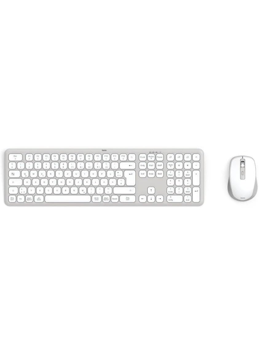 Hama WKM-750 Wireless Keyboard Mouse Set (Multi Device 1 x Radio, 2 x Bluetooth for PC, Laptop, Tablet, Silent Keyboard LED, Adjustable Writing Angle, FN-Lock, QWERTZ DE, Ergonomic Silent Mouse