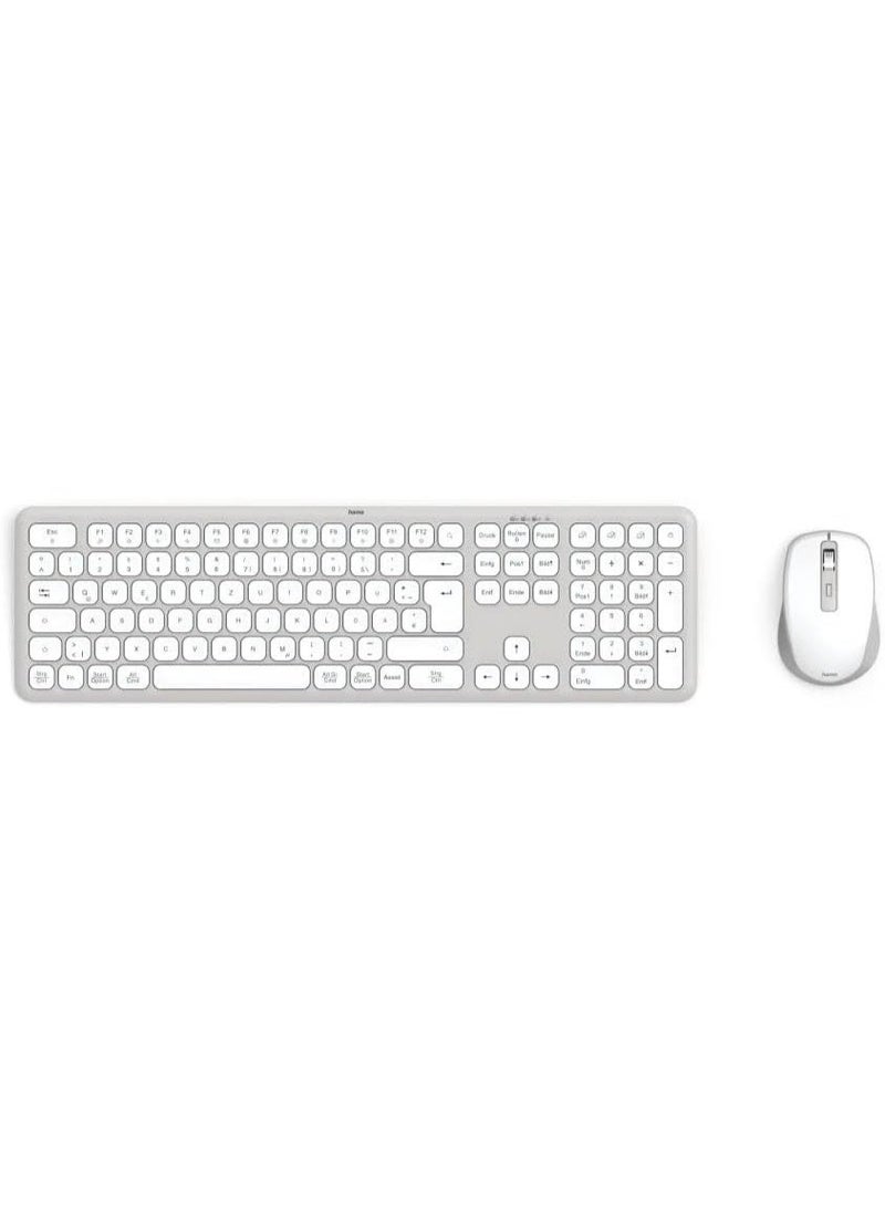 Hama | Wireless Keyboard Mouse Set WKM-550 (Multi-Device 2.4GHz via USB Receiver + 2x Bluetooth for PC, Laptop, Tablet, 10 m Range, German Layout, Quiet, Battery Operated) White - Image 1