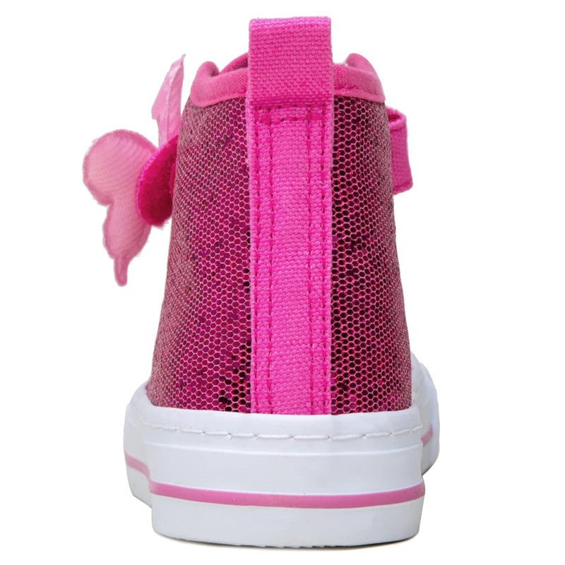Toandon Girls Kids Sneakers Glitter Canvas Shoes Sparkle High Top Toddler Child Adjustable Hook Loop Straps Velcro Non Slip Lightweight Walking Outdoor Butterfly Pink Size 1 - Image 4