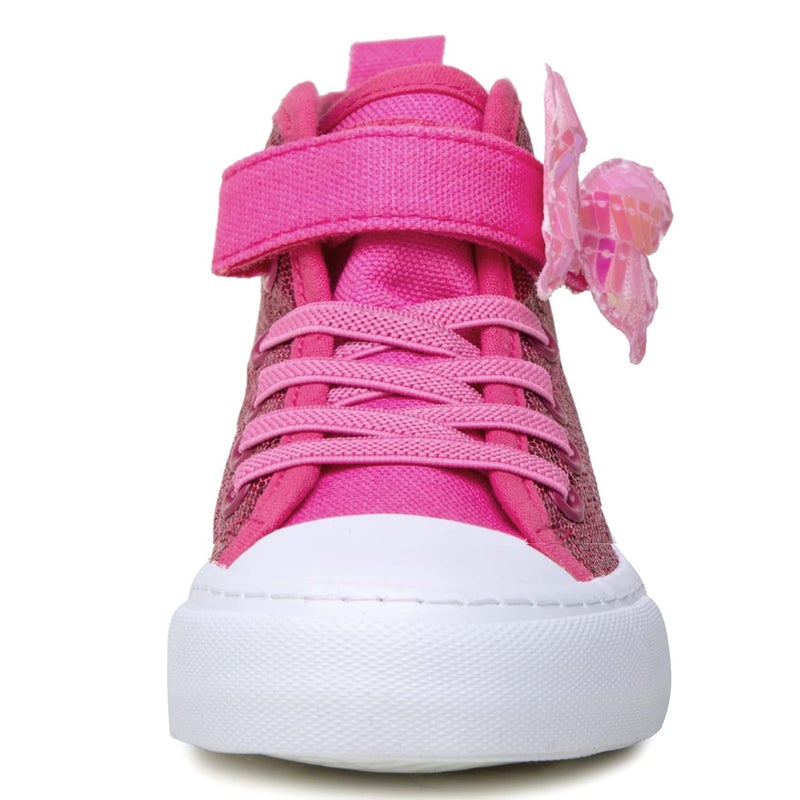 Toandon Girls Kids Sneakers Glitter Canvas Shoes Sparkle High Top Toddler Child Adjustable Hook Loop Straps Velcro Non Slip Lightweight Walking Outdoor Butterfly Pink Size 1 - Image 3