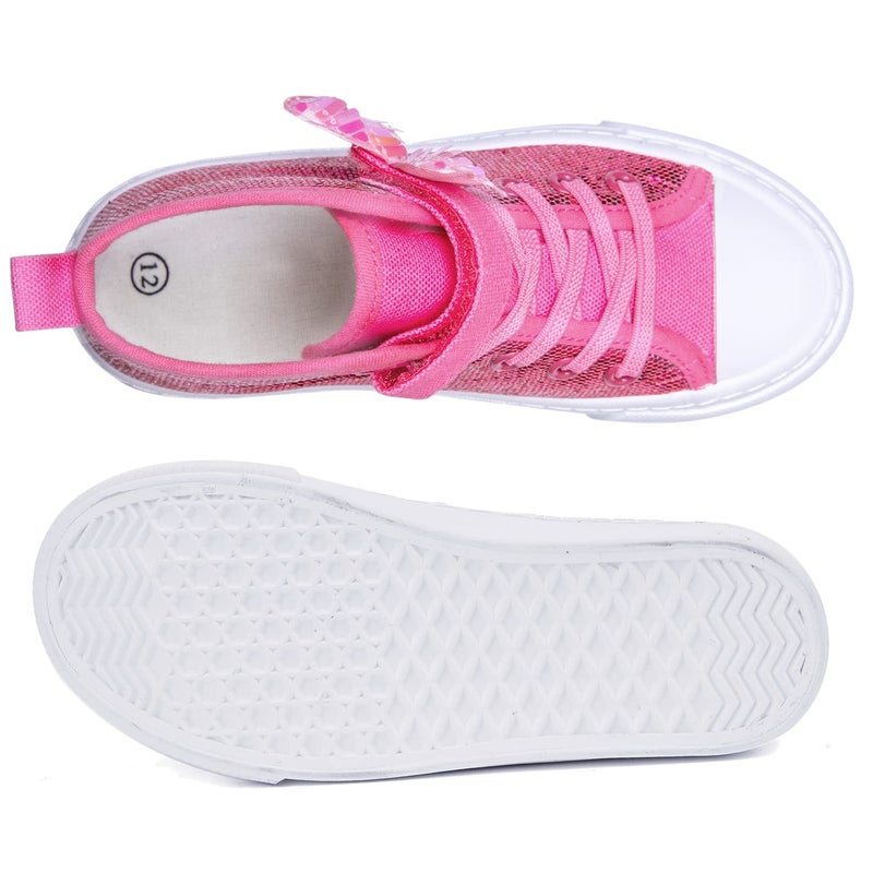 Toandon Girls Kids Sneakers Glitter Canvas Shoes Sparkle High Top Toddler Child Adjustable Hook Loop Straps Velcro Non Slip Lightweight Walking Outdoor Butterfly Pink Size 1 - Image 5