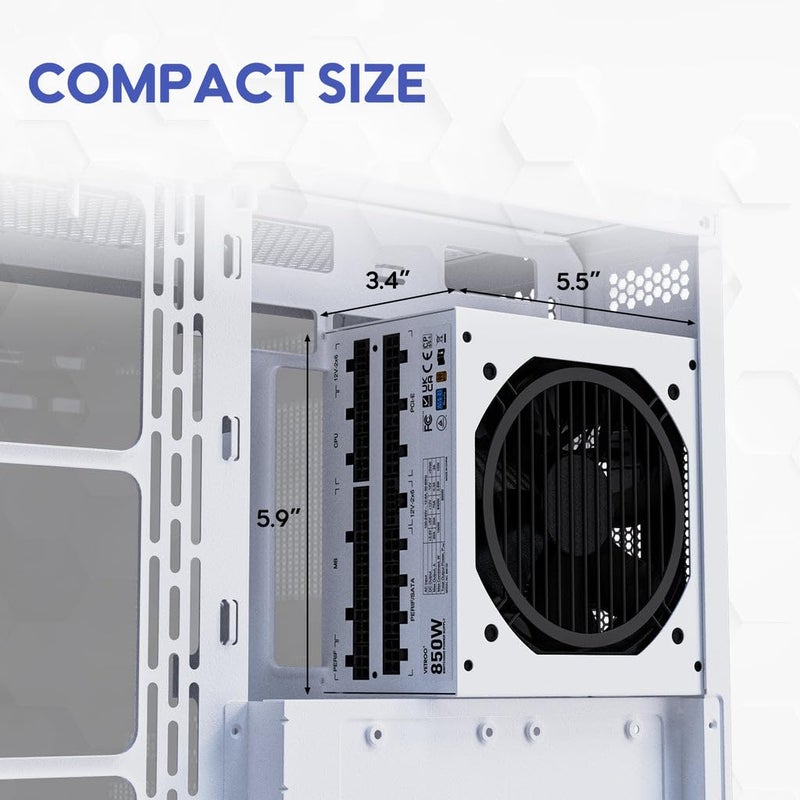 Vetroo 850W Power Supply Dual PCIe 5.1 ATX 3.1 Ready, 80 Plus Gold Full Modular, Quiet Operation with 120mm FDB Fan, 10-Year Warranty - White - Image 5
