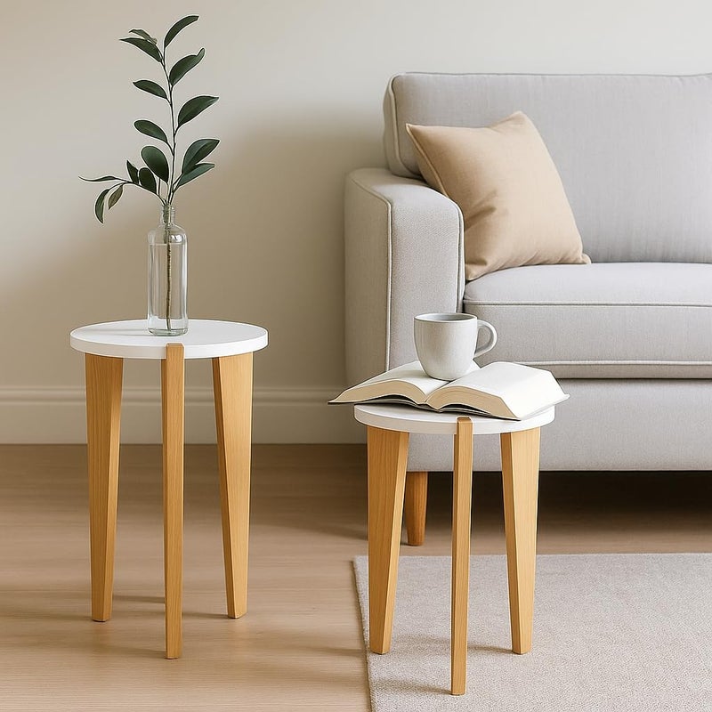 Heartily Beautiful Wooden Stool – Set of 2 | 14 + 17.4 Inch Height | Multipurpose 3-Leg Side Table, Small Table, Plant Stand for Living Room in Home or Office (Height 17.4 + 14 Inch) - Image 4