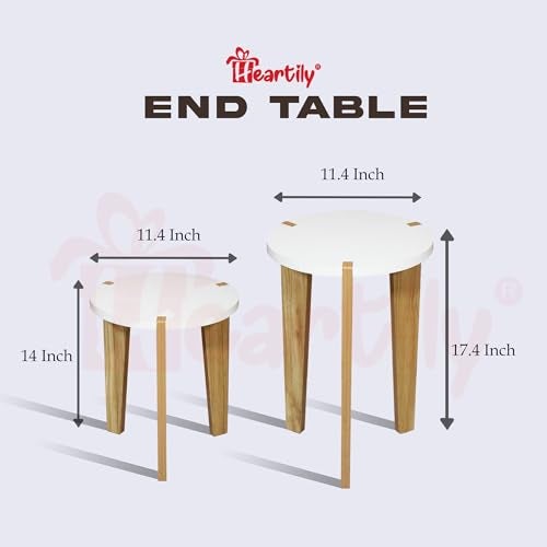 Heartily Beautiful Wooden Stool – Set of 2 | 14 + 17.4 Inch Height | Multipurpose 3-Leg Side Table, Small Table, Plant Stand for Living Room in Home or Office (Height 17.4 + 14 Inch) - Image 3