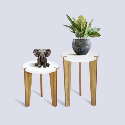 Heartily Beautiful Wooden Stool – Set of 2 | 14 + 17.4 Inch Height | Multipurpose 3-Leg Side Table, Small Table, Plant Stand for Living Room in Home or Office (Height 17.4 + 14 Inch) - Image 5