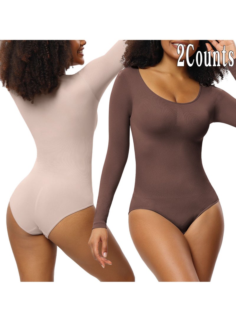 RedMapleTEK 2-PACK Postpartum Long-sleeved Seamless Bodycon Underwear Bottoming Shirt - Image 1