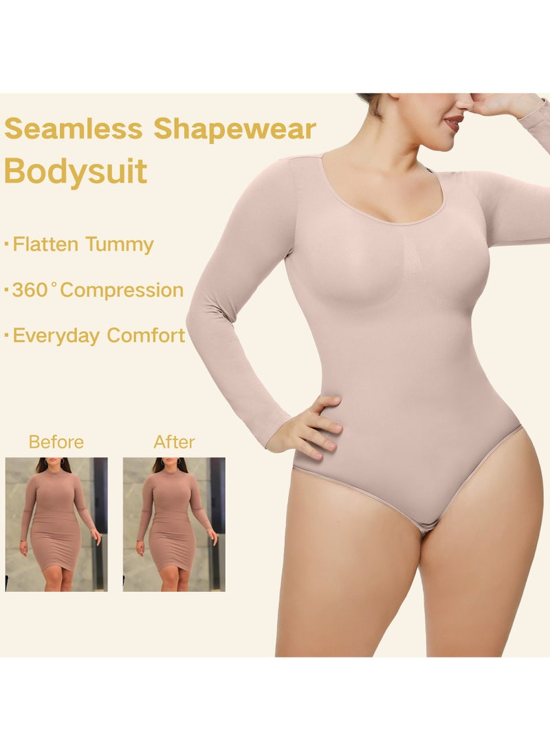 RedMapleTEK 2-PACK Postpartum Long-sleeved Seamless Bodycon Underwear Bottoming Shirt - Image 3