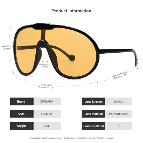 GFUIARA Trendy Oversized Sunglasses for Women Men Fashion Shield Aviator Sun Glasses UV400 Protection Goggles - Image 5