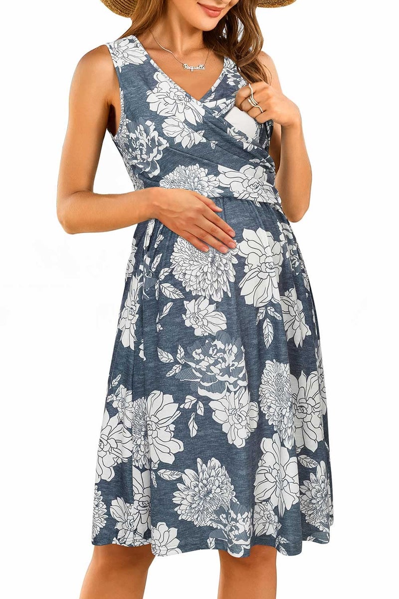 OUGES Womens V-Neck Sleeveless Summer Floral Maternity Dresses Nursing Gown Breastfeeding Clothes(Floral18,M) - Image 1