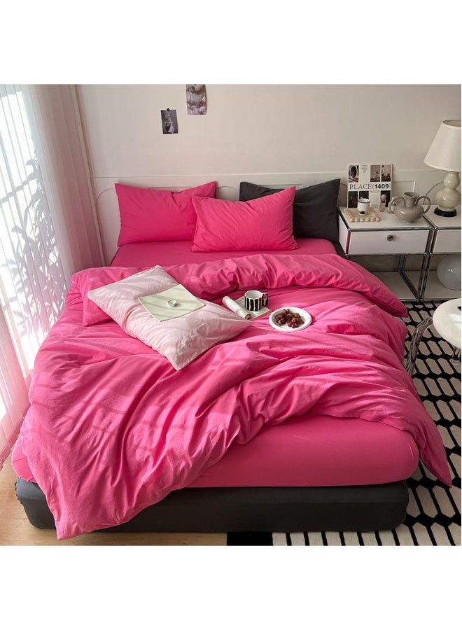 طقم مكون من 4 قطع من القطن النقي بلون موحد بأسلوب بسيط مريح مقاس كينج 220x240 سم