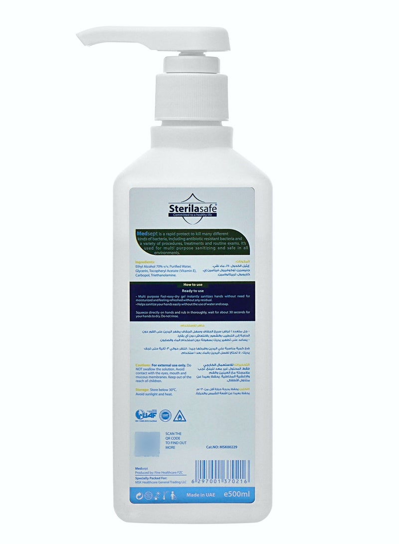 Sterilasafe MedSept Advanced Hand Sanitizer Refreshing gel 70% with Vitamin EGeneral 500 ml - Image 2