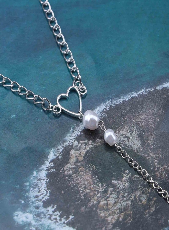 Yheakne Boho Heart Finger Bracelet Silver Slave Bracelets Vintage Pearl Finger Chain Bracelets Summer Ring Bracelets Everyday Bracelet Hand Chain Jewelry for Women - Image 4