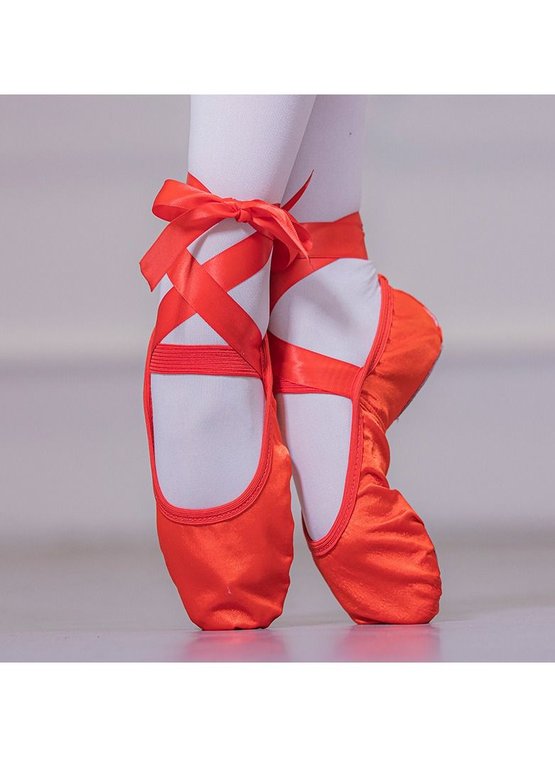 Loquat Girls Ribbon Ballet Shoes Indoor Yoga Practice Shoes Red 