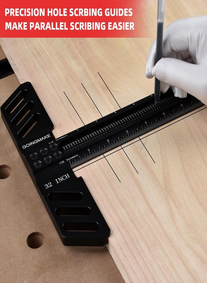 GOINGMAKE Woodworking T-Square 32 Inch Aluminum Alloy T Square Ruler 1/32" Hole Scrbing Guides Positioning Scribe Tool Precision Woodworking Ruler Scribing Tool for Carpenter Layout and Measuring - Image 4