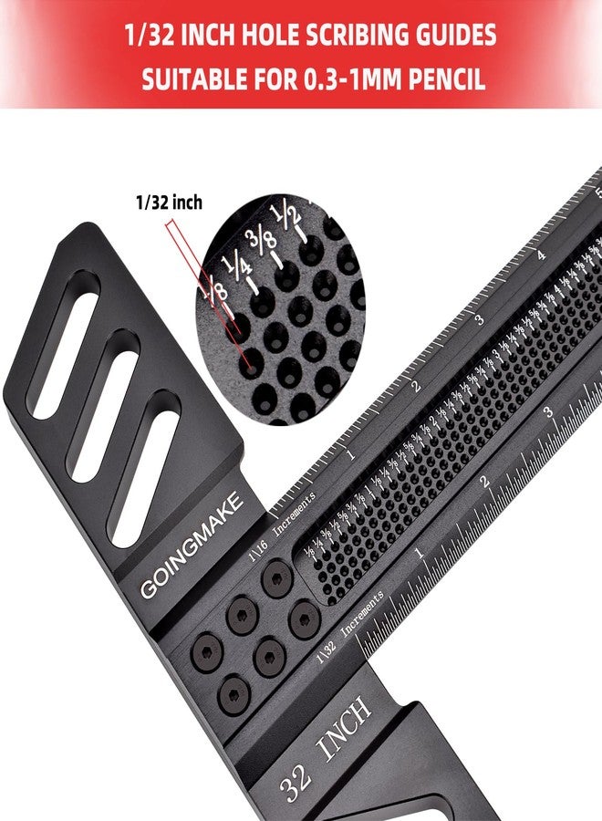 GOINGMAKE Woodworking T-Square 32 Inch Aluminum Alloy T Square Ruler 1/32" Hole Scrbing Guides Positioning Scribe Tool Precision Woodworking Ruler Scribing Tool for Carpenter Layout and Measuring - Image 2