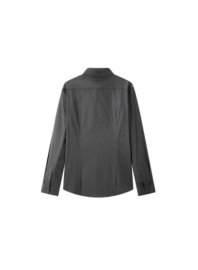 Waxbird Men's Long Sleeve Slim Fit Shirt With All-over Monogram Print, Spring/autumn Collection - Image 3