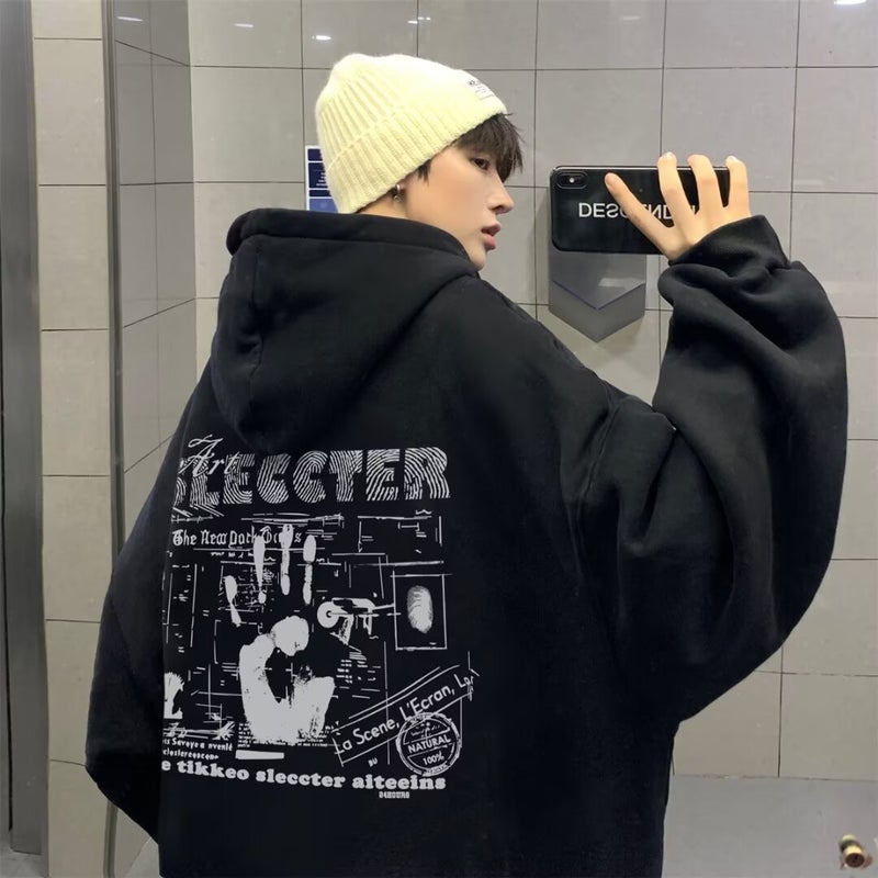 2021 Winter Couple Hoodie Pullover Plush Black - Image 1