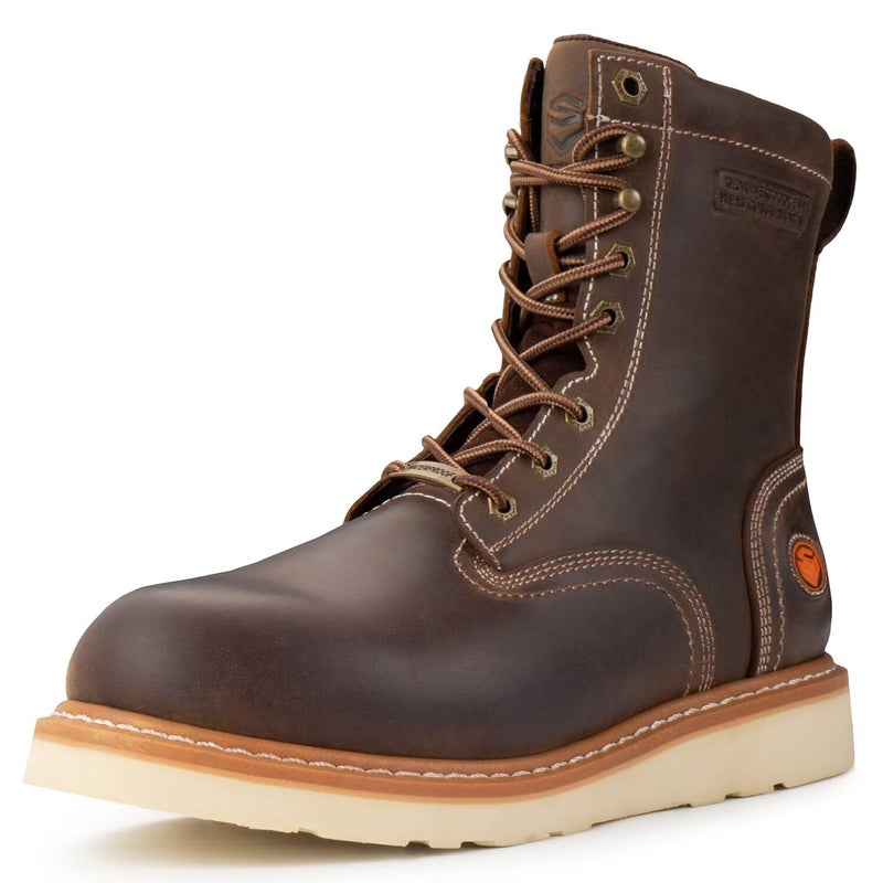SUREWAY 8â€ Work Boots for Men - Soft Toe, Premium Full-Grain Leather,Wedge Work Boots/Shoes,Comfort Insole,Superior Oil/Slip Resistant,Real Goodyear,EH Rated Industrial Construction - Image 1
