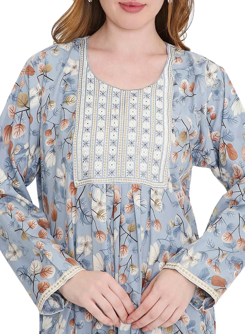 HANA & SARA classic long viscose printed farasha with elegant thread embroidery arabic kaftan jalabiya dress