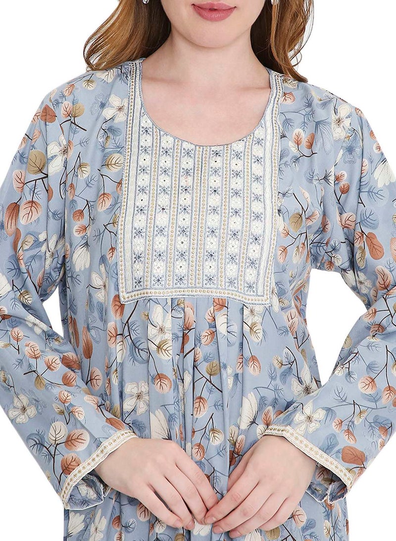 HANA & SARA CLASSIC LONG VISCOSE PRINTED FARASHA WITH ELEGANT THREAD EMBROIDERY ARABIC  JALABIYA DRESS - Image 3