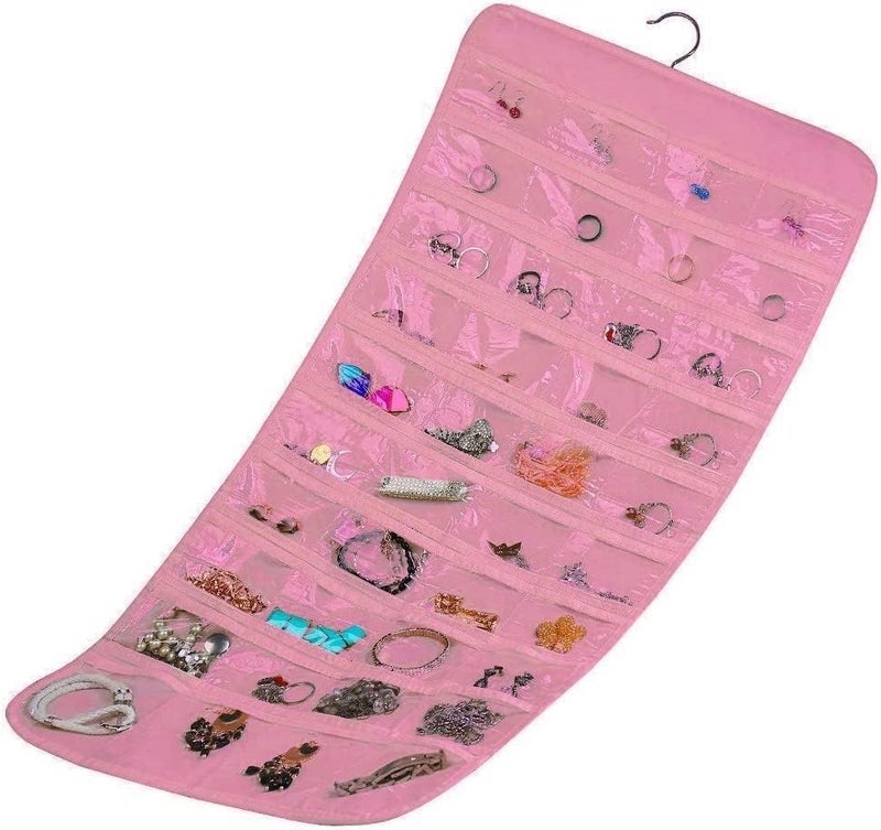 Blendmix Hanging Jewelry Organizer 48-Pocket Dual-sided Jewelry Storage for Jewelry Earring Necklace Bracelet Ring Storage Travel Holder, PINK - Image 2