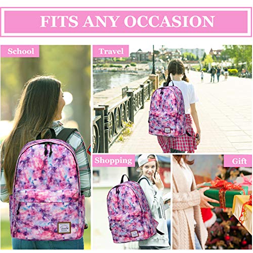 VASCHY School Backpack for Girls, Cute Schoolbag Bookbag for Kids/Teens/Middle School/College/Work Backpack for Women, Pink Galaxy - Image 2