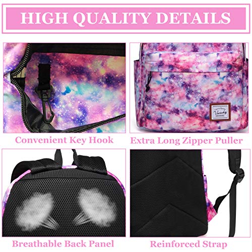 VASCHY School Backpack for Girls, Cute Schoolbag Bookbag for Kids/Teens/Middle School/College/Work Backpack for Women, Pink Galaxy - Image 5