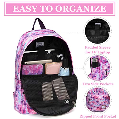 VASCHY School Backpack for Girls, Cute Schoolbag Bookbag for Kids/Teens/Middle School/College/Work Backpack for Women, Pink Galaxy - Image 4