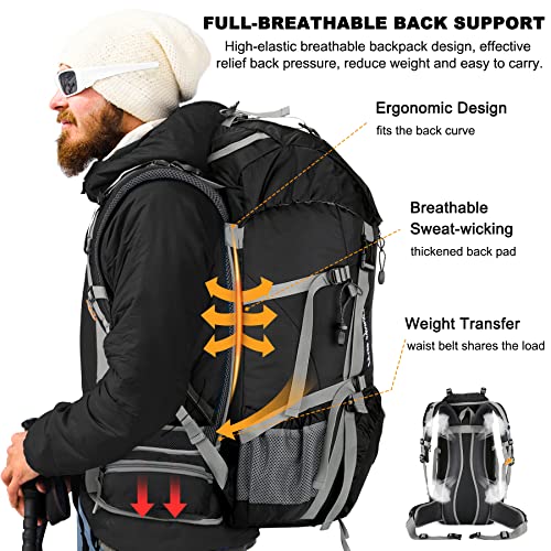 Loowoko 50L Hiking Backpack, Waterproof Camping Essentials Bag with Rain Cover, 45+5 Liter Lightweight Backpacking Back Pack - Image 3