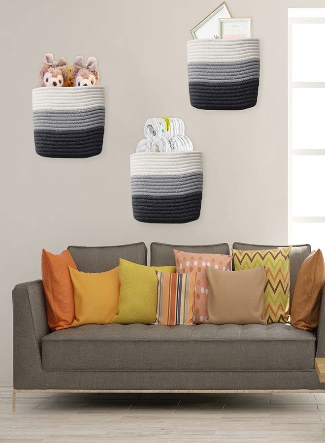 Gleckn Small Basket Cotton Rope Basket With Cat Ears Little Storage Baskets For Organizing Bins Organizer Wicker Nursery Room For Kids Baby Dog Toy Drawer Gifts 9.5"X8.5"X4" (Mix-Grey, 3-Tier) - Image 5