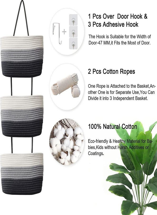 Gleckn Small Basket Cotton Rope Basket With Cat Ears Little Storage Baskets For Organizing Bins Organizer Wicker Nursery Room For Kids Baby Dog Toy Drawer Gifts 9.5"X8.5"X4" (Mix-Grey, 3-Tier) - Image 2