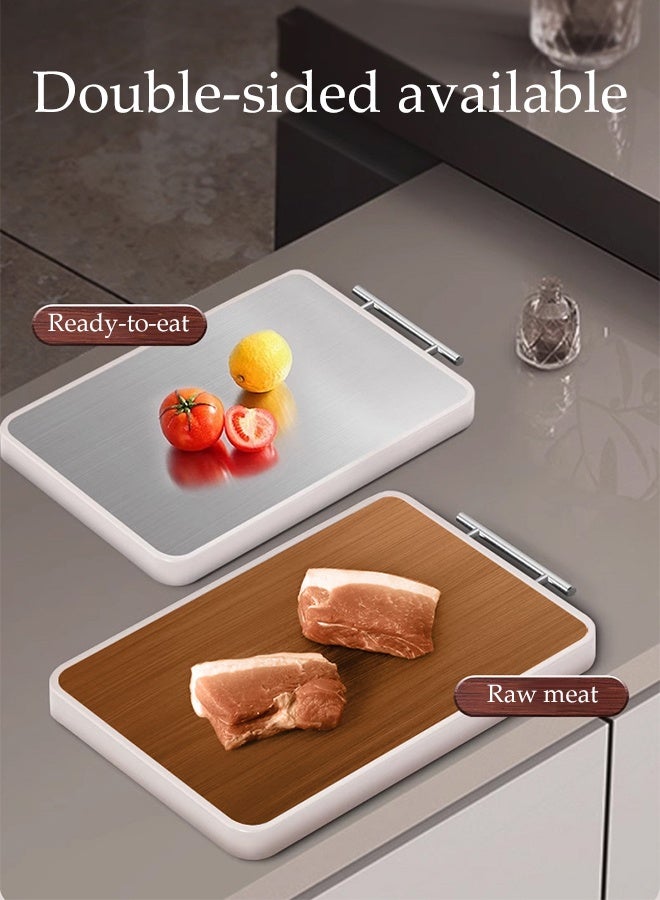 DUNISO Double-Sided Stainless Steel Cutting Board 2 in 1 Food Grade Chopping Board Double Sided Stainless Steel and Wooden Food-Grade Chopping Board for Kitchen Meat Vegetables Large Chopping Board with Handle - Image 2