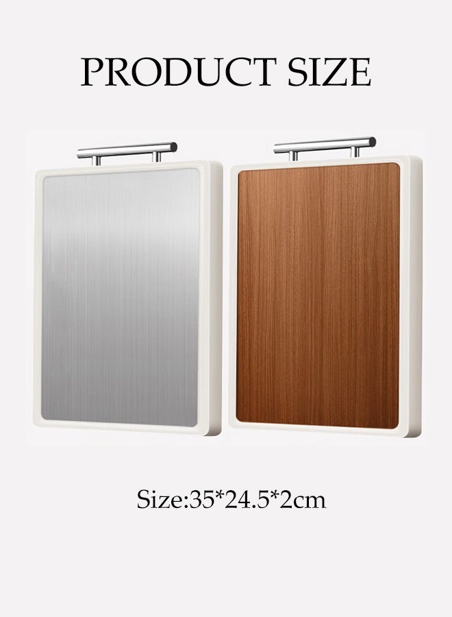 DUNISO Double-Sided Stainless Steel Cutting Board 2 in 1 Food Grade Chopping Board Double Sided Stainless Steel and Wooden Food-Grade Chopping Board for Kitchen Meat Vegetables Large Chopping Board with Handle - Image 4