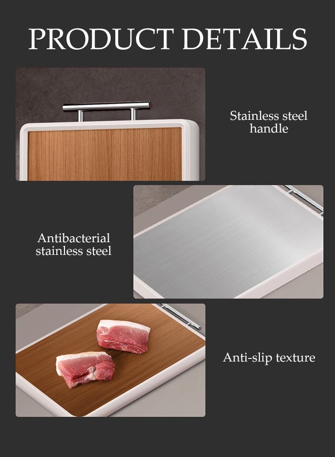 DUNISO Double-Sided Stainless Steel Cutting Board 2 in 1 Food Grade Chopping Board Double Sided Stainless Steel and Wooden Food-Grade Chopping Board for Kitchen Meat Vegetables Large Chopping Board with Handle - Image 5