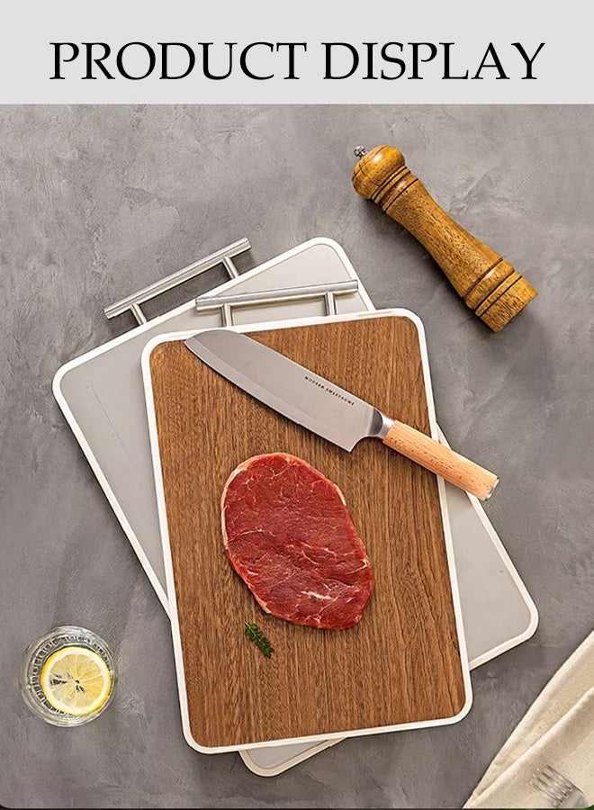 DUNISO Double-Sided Stainless Steel Cutting Board 2 in 1 Food Grade Chopping Board Double Sided Stainless Steel and Wooden Food-Grade Chopping Board for Kitchen Meat Vegetables Large Chopping Board with Handle - Image 3