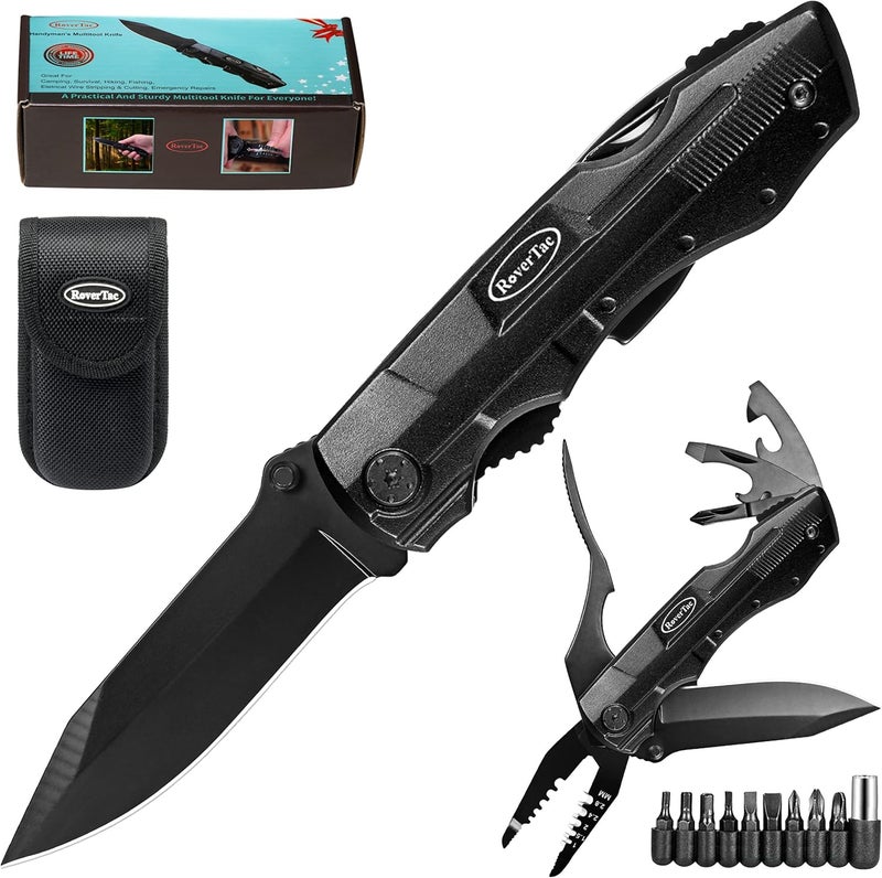RoverTac Multitool Knife – 15-in-1 Pocket Knife with Wire Strippers, Wire Cutter, 9 Screwdrivers, Bottle Opener – Perfect Gifts for Men, Dad – Camping Gear for Christmas, Father’s Day, Birthdays - Image 1