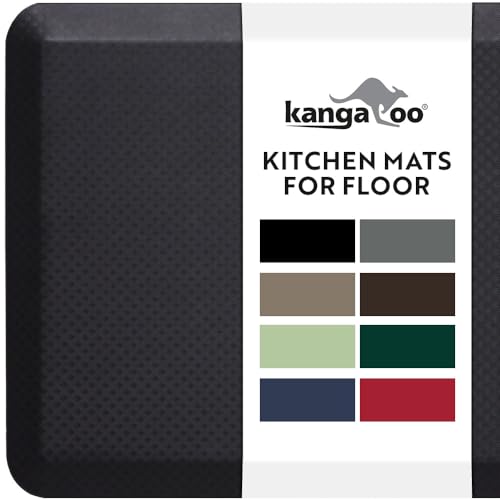 KANGAROO Thick Ergonomic Anti Fatigue Mats for Kitchen Floor, Cushioned Standing Office Desk Mat, Waterproof Scratch Resistant Topside, Supportive All Day Comfort Padded Foam Rugs, 20x32, Black - Image 1