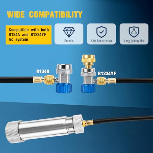 CMOOD R134A R1234YF AC Oil Injector Tool AC Dye Injector Kit with R134a Adjustable Quick Coupler, R1234YF Quick Coupler and 2 Oil Checkers, AC Oil Dye Injector Kit for R134A R1234YF Refrigerant System - Image 4