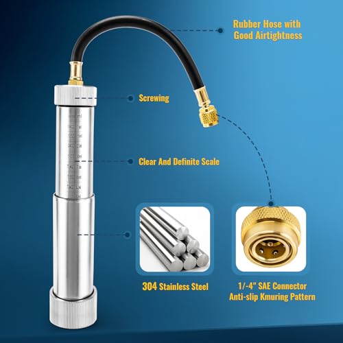 CMOOD R134A R1234YF AC Oil Injector Tool AC Dye Injector Kit with R134a Adjustable Quick Coupler, R1234YF Quick Coupler and 2 Oil Checkers, AC Oil Dye Injector Kit for R134A R1234YF Refrigerant System - Image 3