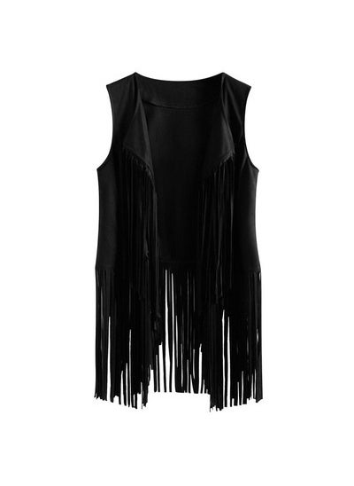 Generic - Summer Suede Fringe Vest Women Sleeveless Casual Black - Image 1
