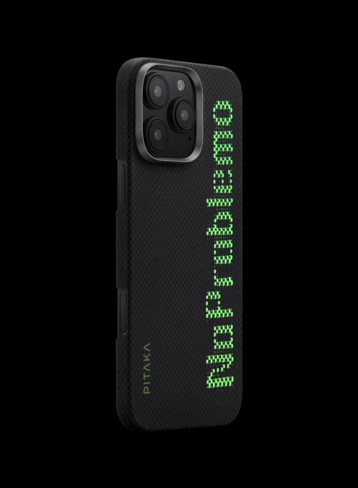 PITAKA PITAKA for iPhone 16 Pro Max Case Compatible with MagSafe, Thin & Light Case iPhone 16 Pro Max with a Caseless Feel, Glow in the Dark, 1500D Aramid Fiber Woven Luminous Tactile Woven Case - No Problemo  - Image 3
