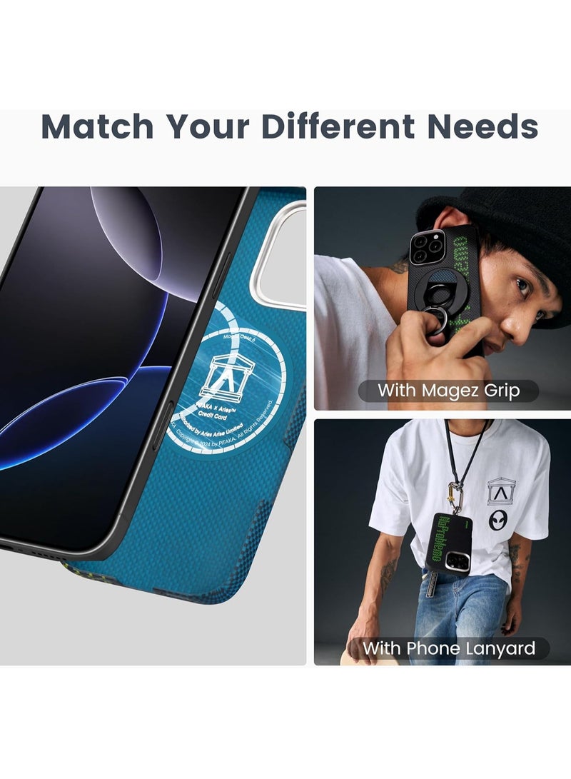 PITAKA PITAKA for iPhone 16 Pro Max Case Compatible with MagSafe, Thin & Light Case iPhone 16 Pro Max with a Caseless Feel, Glow in the Dark, 1500D Aramid Fiber Woven Luminous Tactile Woven Case - No Problemo  - Image 5