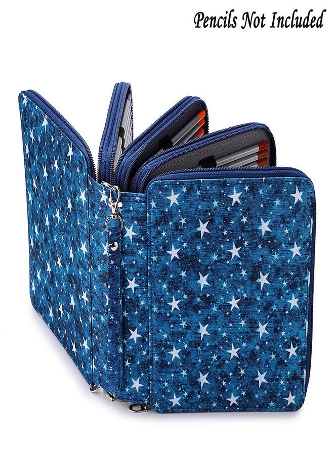BTSKY Colored Pencil Case- 160 Slots Pencil Holder Pen Bag Large Capacity Pencils Organizer with Handle Strap Handy Colored Pen Box with Printing Pattern Blue Star - Image 4