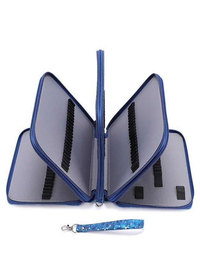 BTSKY Colored Pencil Case- 160 Slots Pencil Holder Pen Bag Large Capacity Pencils Organizer with Handle Strap Handy Colored Pen Box with Printing Pattern Blue Star - Image 2