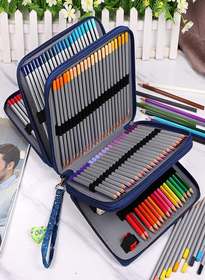 BTSKY Colored Pencil Case- 160 Slots Pencil Holder Pen Bag Large Capacity Pencils Organizer with Handle Strap Handy Colored Pen Box with Printing Pattern Blue Star - Image 5
