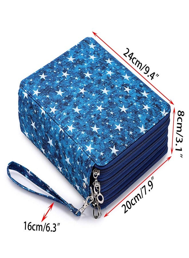 BTSKY Colored Pencil Case- 160 Slots Pencil Holder Pen Bag Large Capacity Pencils Organizer with Handle Strap Handy Colored Pen Box with Printing Pattern Blue Star - Image 3