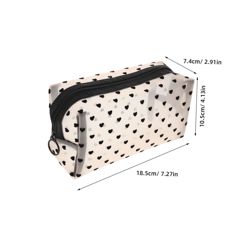 Large Capacity Heart Print Travel Toiletries Organizer Bag Portable Mesh Cosmetic Pouch For Women - Image 3