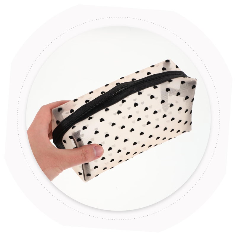 Large Capacity Heart Print Travel Toiletries Organizer Bag Portable Mesh Cosmetic Pouch For Women - Image 5